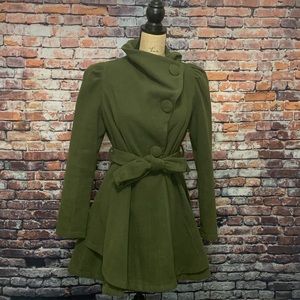 Army Green Winter Wool Blend Cape Coat
